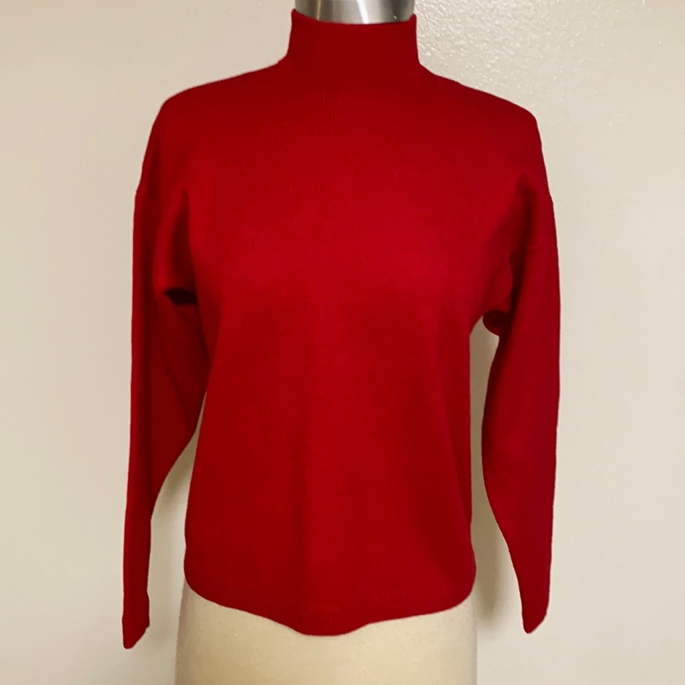 St John Knit Red Mock Neck Sweater P
